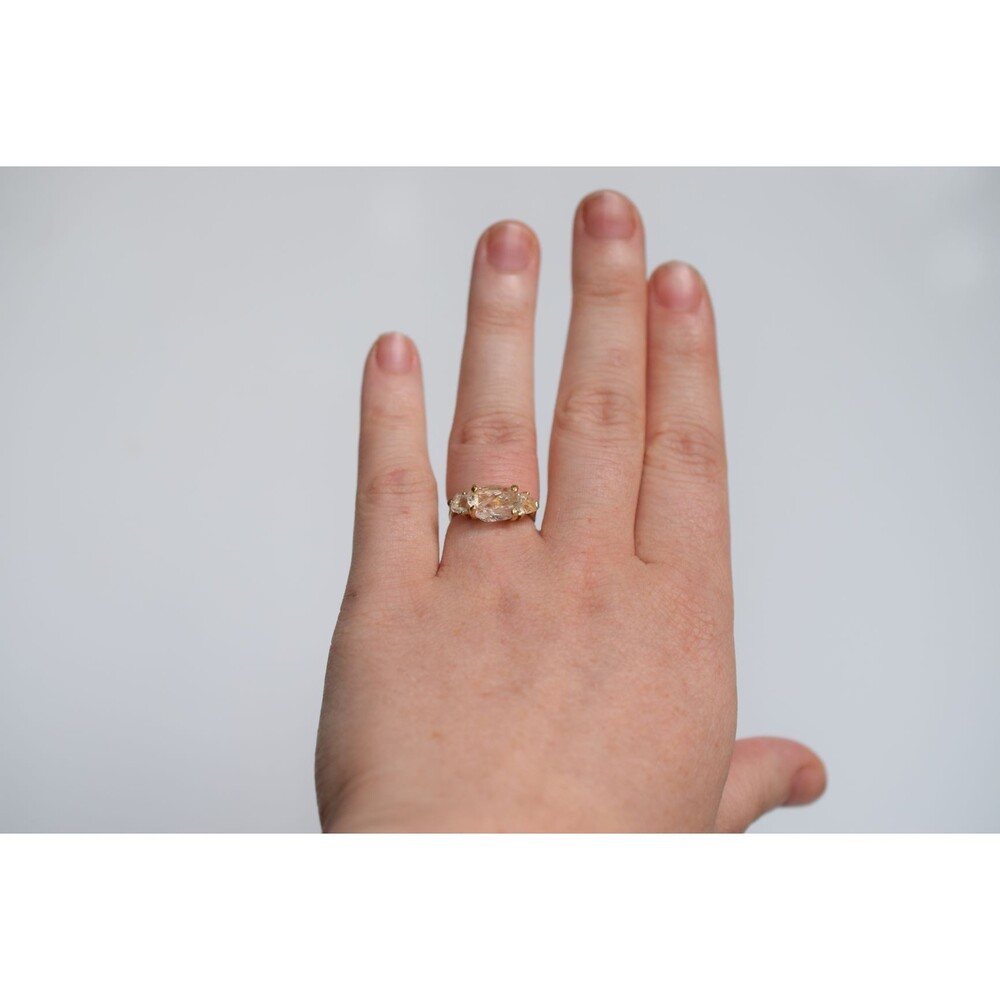 Engagement ring Size 6 Gold , 14k Solid Gold, Three Stone Wedding Ring Rough Dia